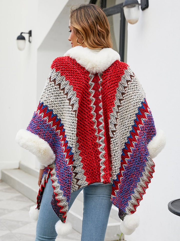 Color Block Open Front Poncho Trendsi