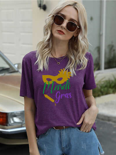 Full Size MARDI GRAS Round Neck Short Sleeve T-Shirt Trendsi