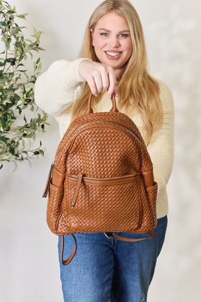 SHOMICO PU Leather Woven Backpack Trendsi