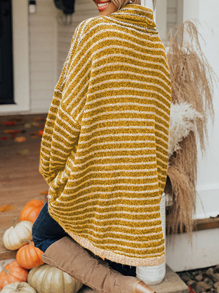 Striped Turtleneck Sweater with Pockets Trendsi