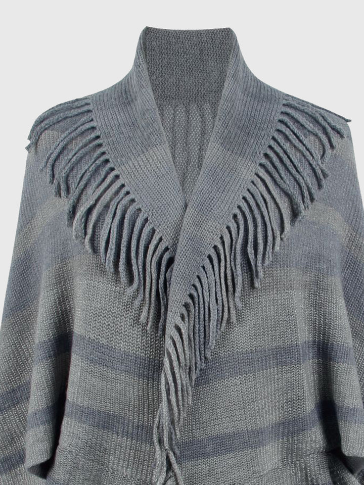 Fringe Detail Open Front Poncho Trendsi