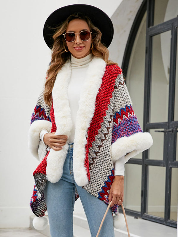 Color Block Open Front Poncho Trendsi