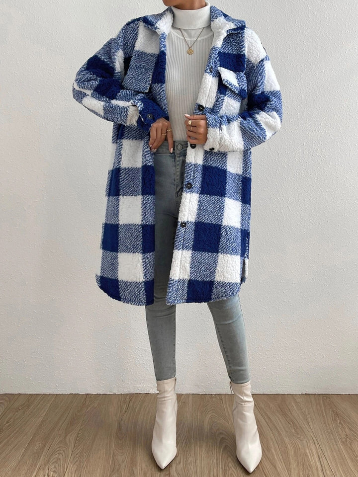 Plaid Collared Neck Button Down Coat - Super Amazing Store