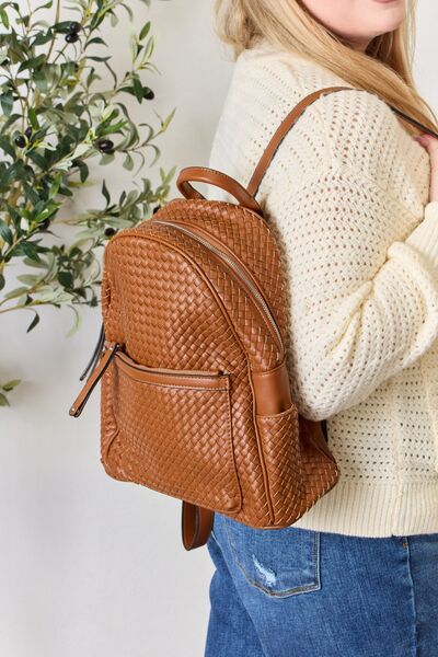 SHOMICO PU Leather Woven Backpack Trendsi