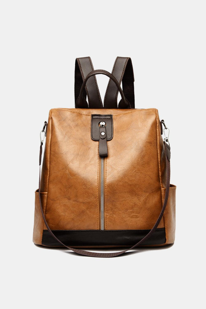 Contrast Color PU Leather Backpack - Super Amazing Store