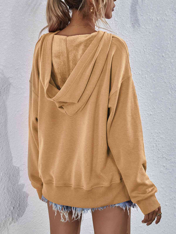 Dropped Shoulder Slit Hoodie Trendsi