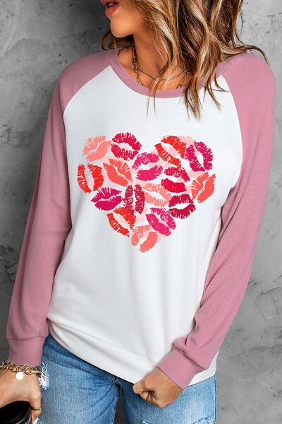 Lip Graphic Round Neck Long Sleeve T-Shirt Trendsi