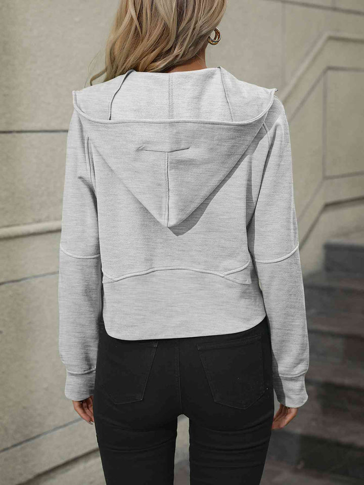 Zip-Up Raglan Sleeve Hoodie with Pocket Trendsi