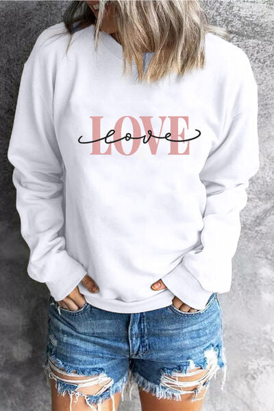 LOVE Round Neck Dropped Shoulder Sweatshirt Trendsi