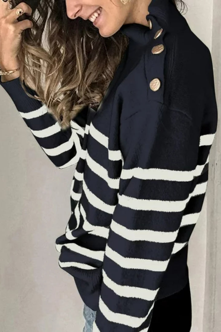 Striped Shoulder Detail Sweater - Super Amazing Store