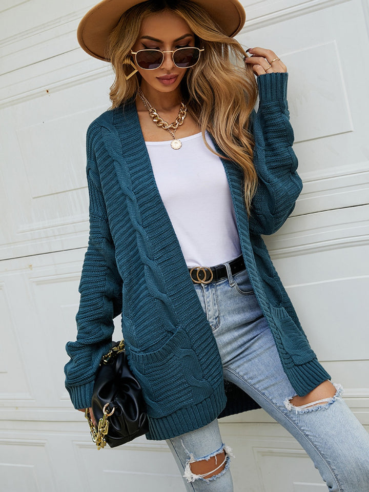 Open Front Dropped Shoulder Longline Cardigan Trendsi