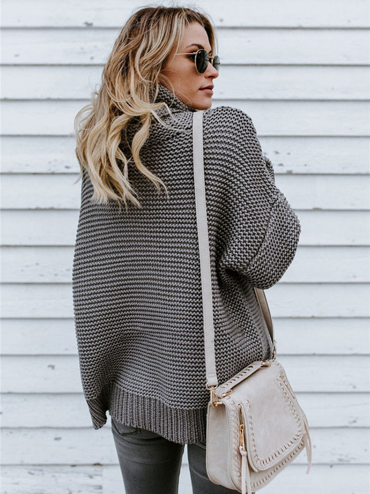 Turtleneck Dropped Shoulder Slit Sweater - Super Amazing Store