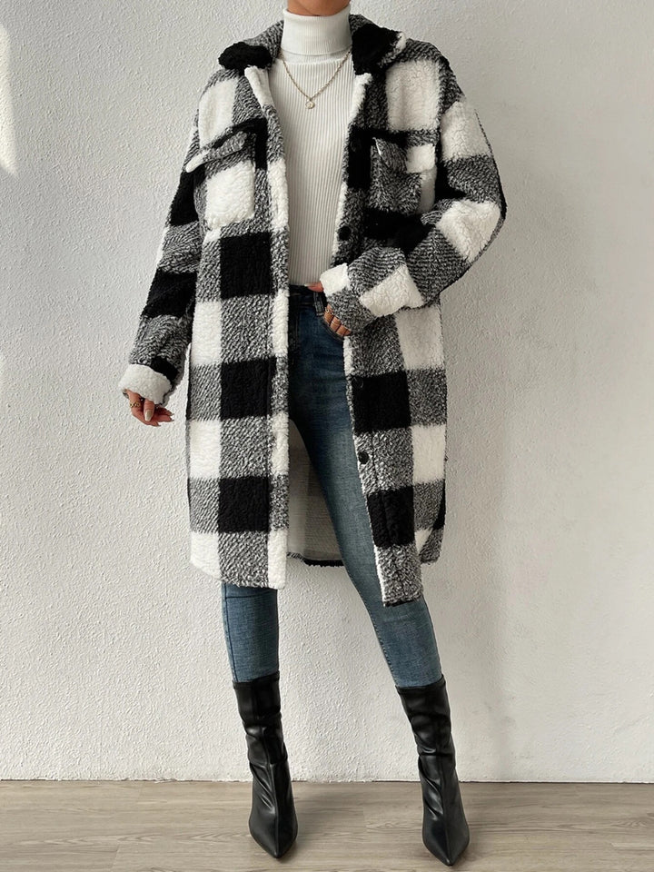 Plaid Collared Neck Button Down Coat - Super Amazing Store