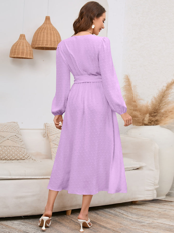 Surplice Balloon Sleeve Dress Trendsi