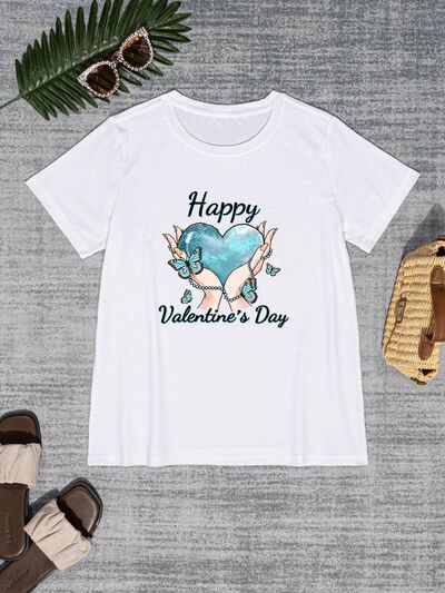 HAPPY VALENTINE'S DAY Round Neck Short Sleeve T-Shirt Trendsi