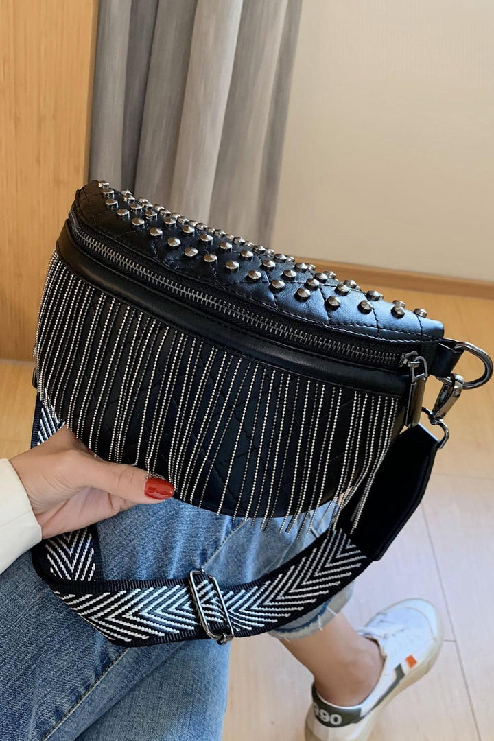 PU Leather Studded Sling Bag with Fringes - Super Amazing Store