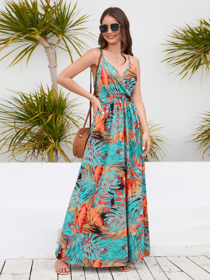 Printed Surplice Spaghetti Strap Dress Trendsi