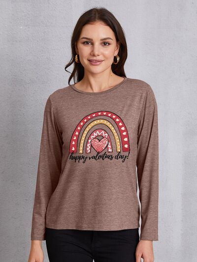 HAPPY VALENTINE'S DAY Round Neck Long Sleeve T-Shirt Trendsi