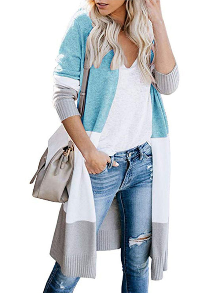 Color Block Open Front Longline Cardigan Trendsi