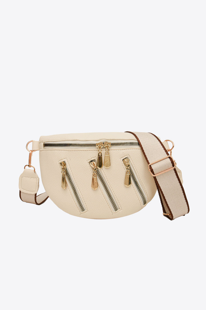 PU Leather Multi Zipper Shoulder Bag Trendsi