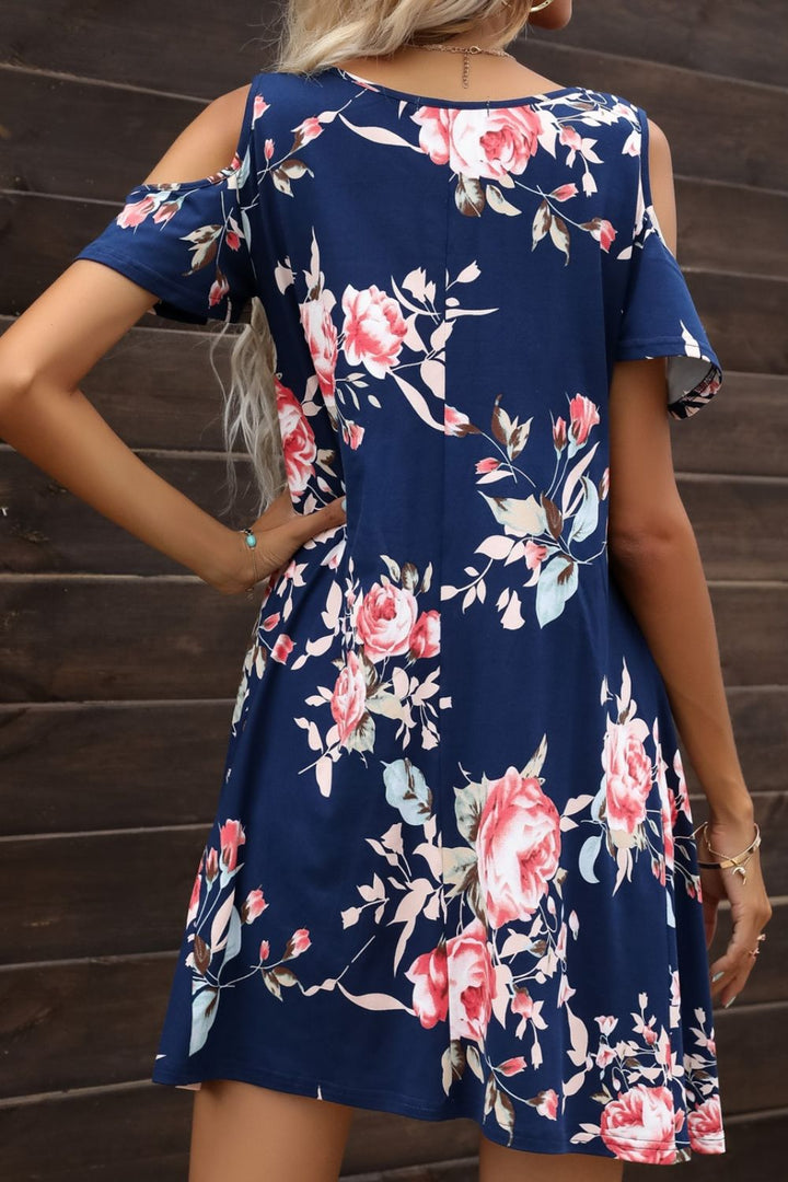 Floral Round Neck Cold-Shoulder Dress Trendsi