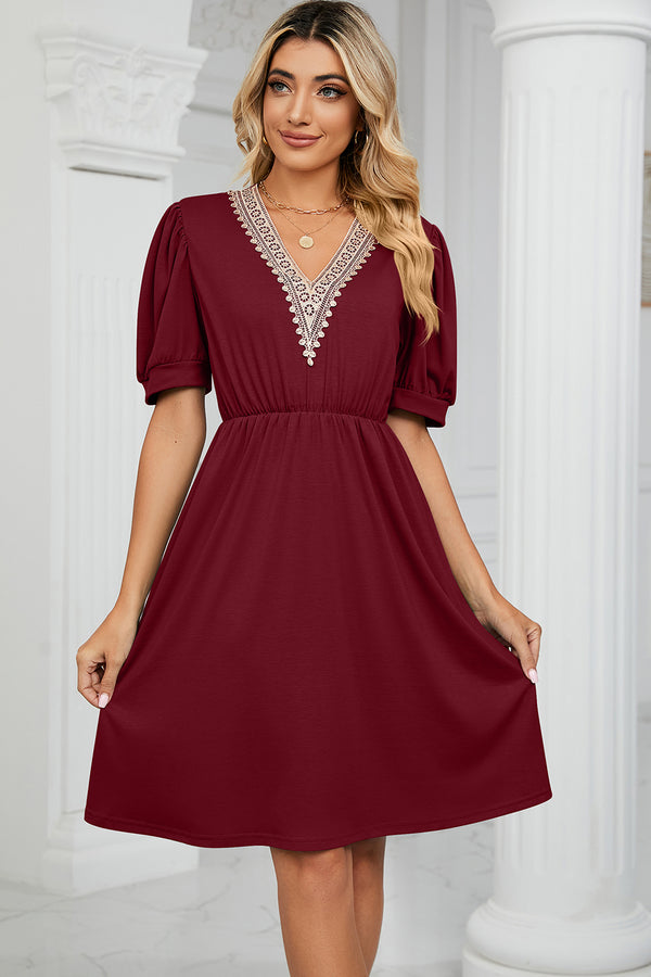 V-Neck Puff Sleeve Dress Trendsi