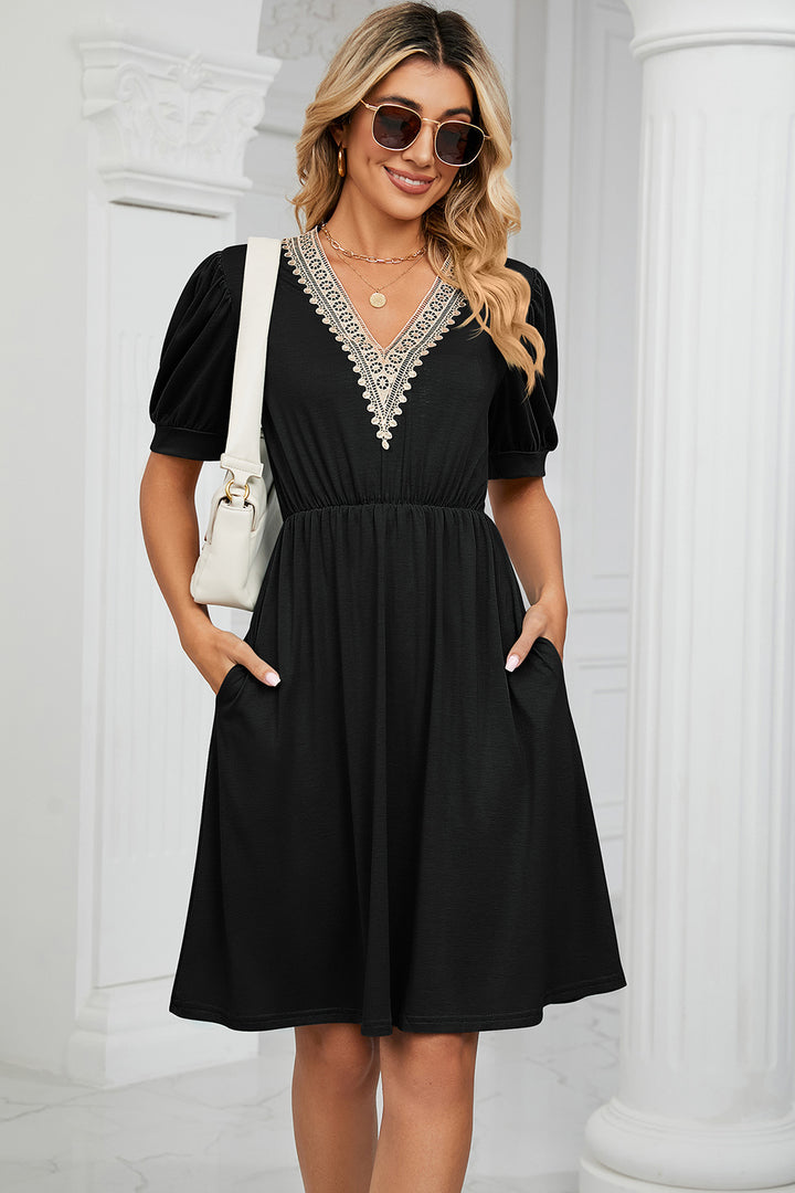 V-Neck Puff Sleeve Dress Trendsi