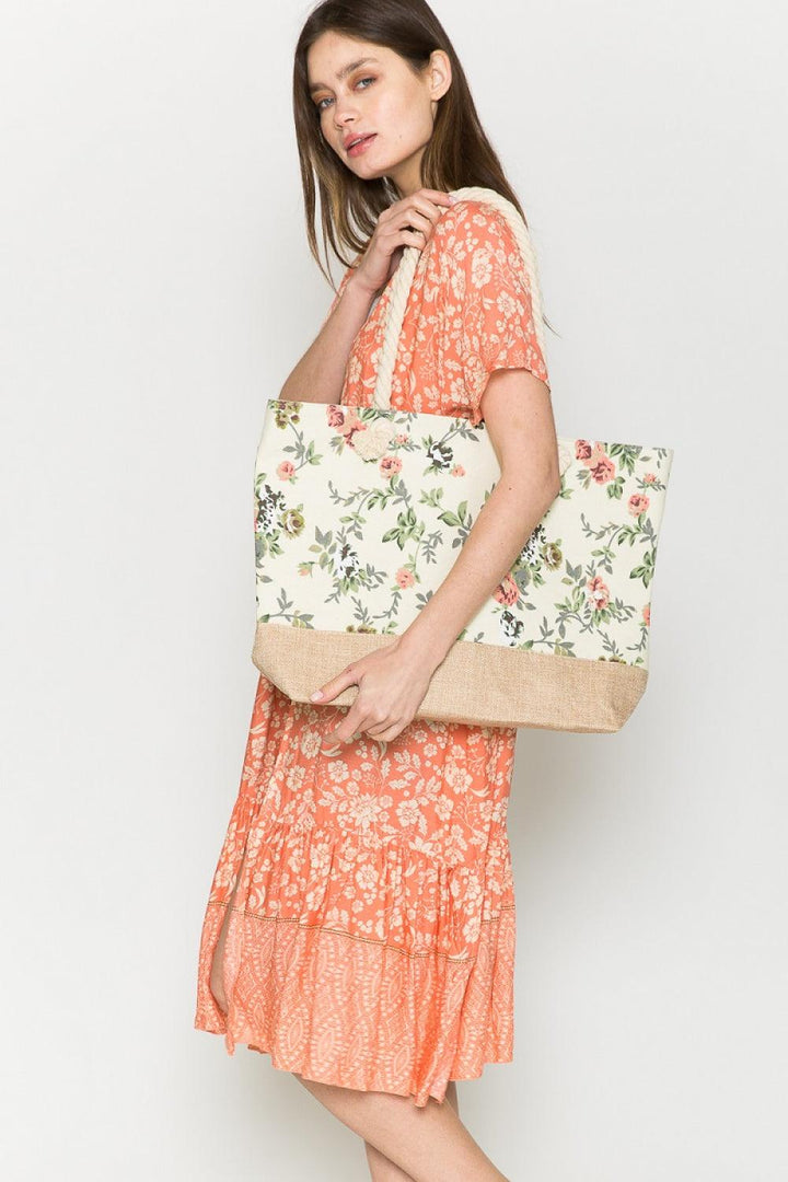 Justin Taylor Floral Rope Handle Tote - Super Amazing Store