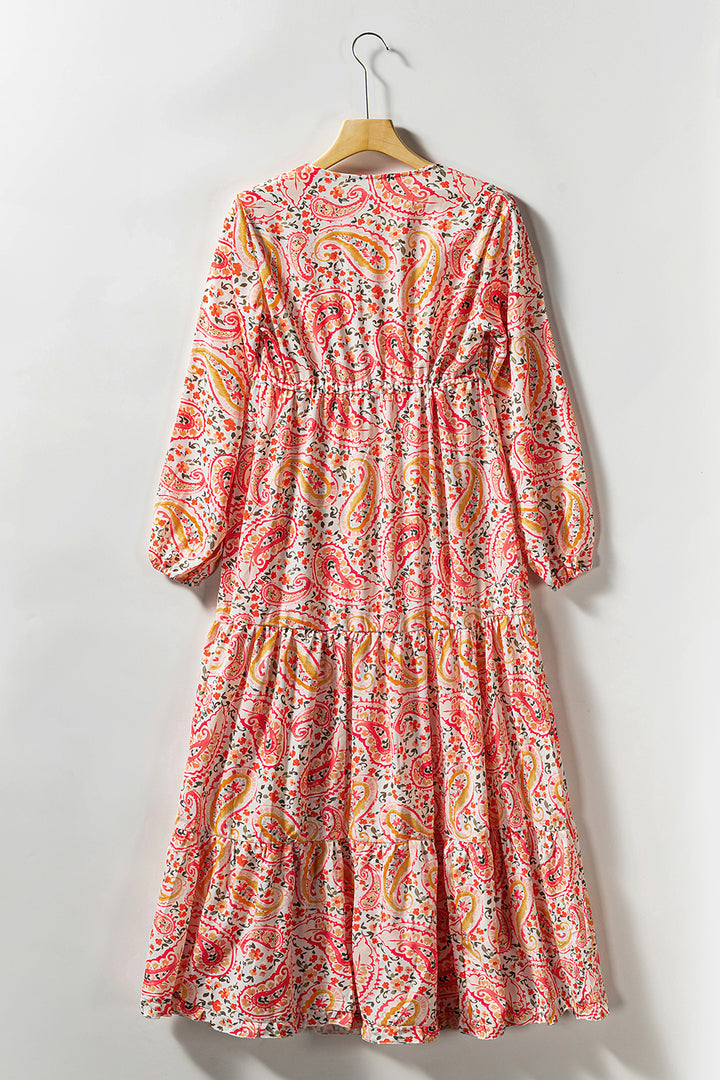 Paisley V-Neck Tied Dress Trendsi