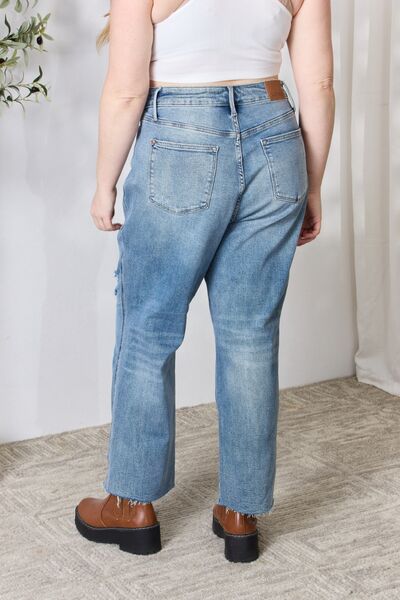 Judy Blue Full Size Distressed Raw Hem Straight Jeans Trendsi