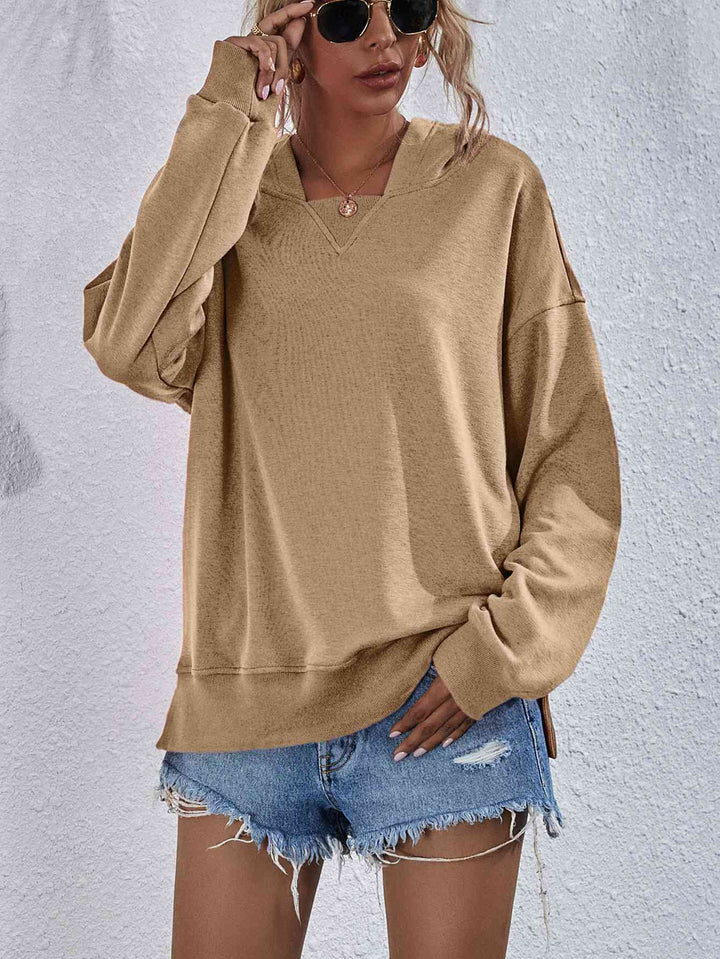 Dropped Shoulder Slit Hoodie Trendsi