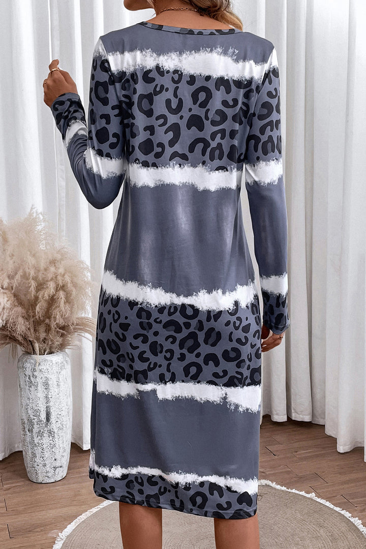 Leopard V-Neck Knee-Length Dress Trendsi