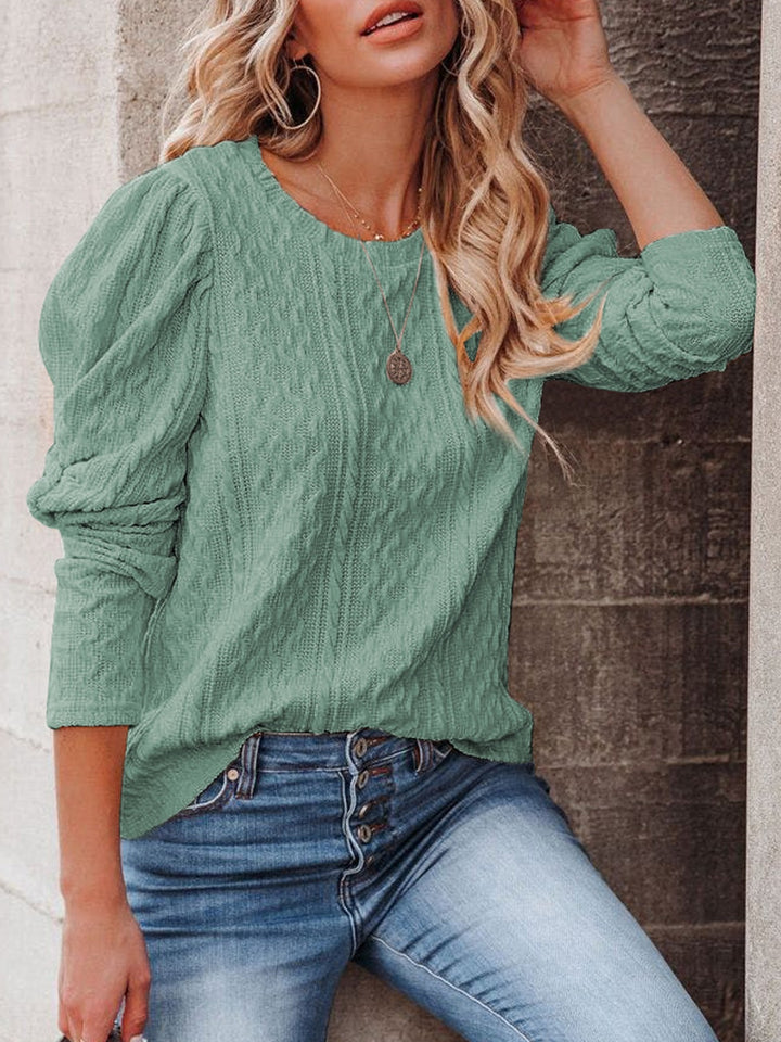 Round Neck Puff Sleeve Knit Top Trendsi