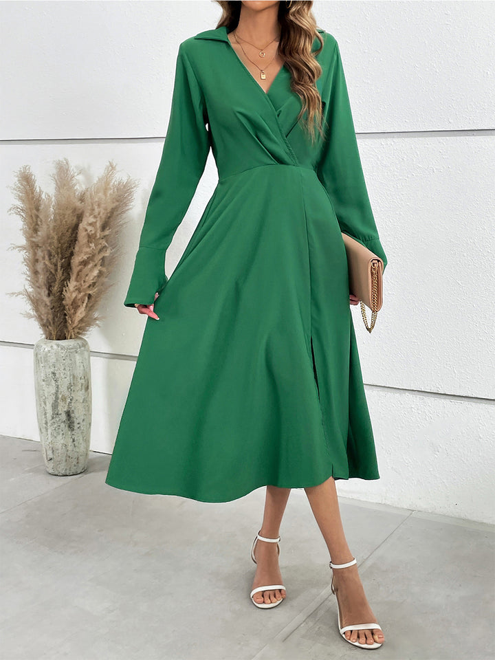 Flare Sleeve Silt Midi Dress Trendsi