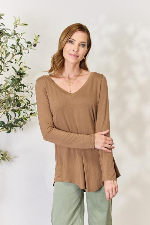 Zenana Full Size Long Sleeve V-Neck Top Trendsi