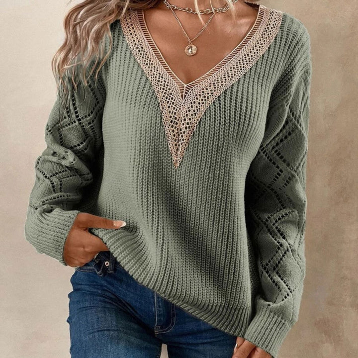 Contrast V-Neck Sweater Trendsi