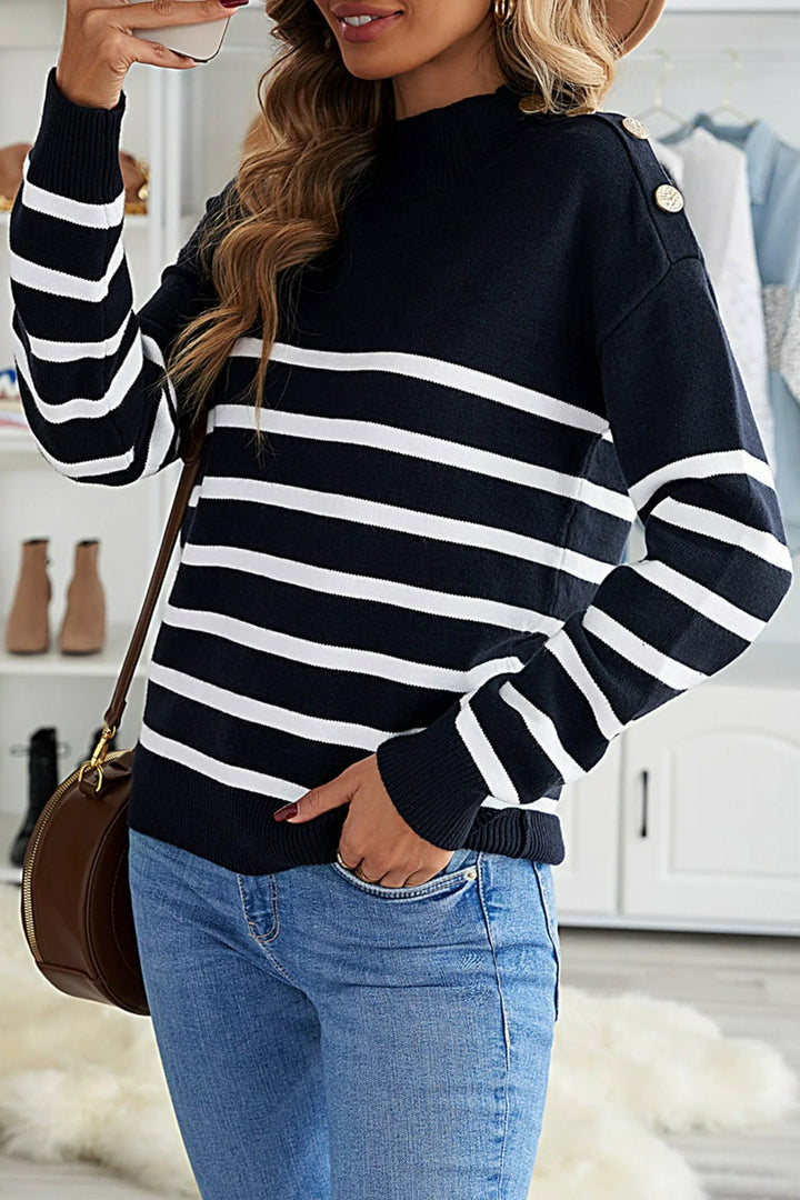 Striped Shoulder Detail Sweater - Super Amazing Store