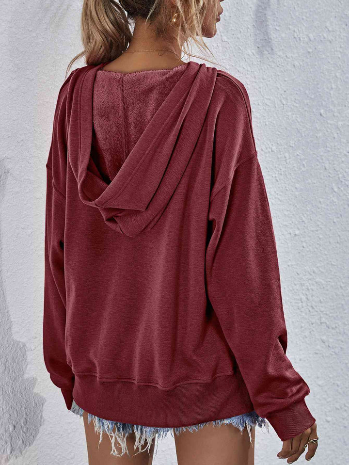 Dropped Shoulder Slit Hoodie Trendsi