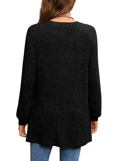 Slit Notched Pocketed Long Sleeve T-Shirt Trendsi