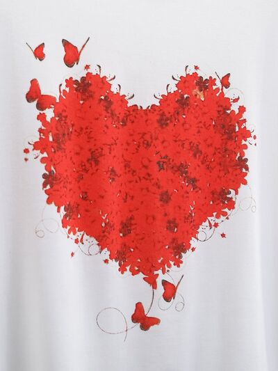 Heart Round Neck Short Sleeve T-Shirt Trendsi