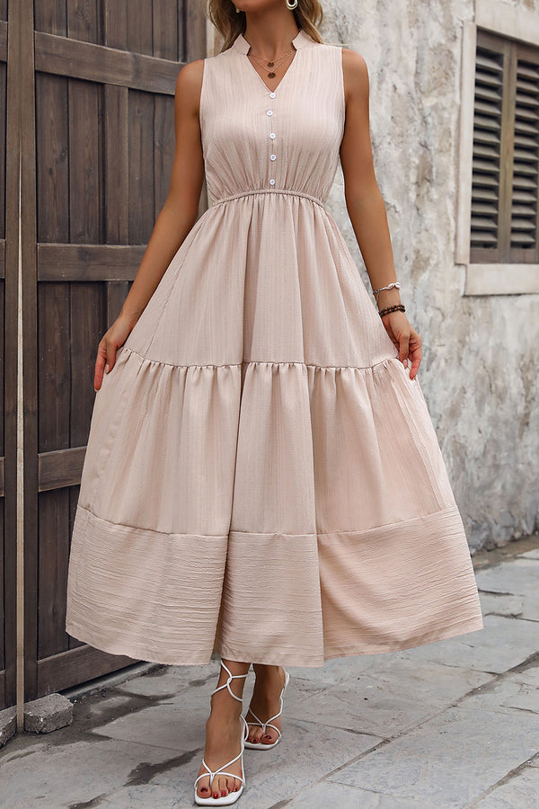 Decorative Button Notched Tiered Dress Trendsi