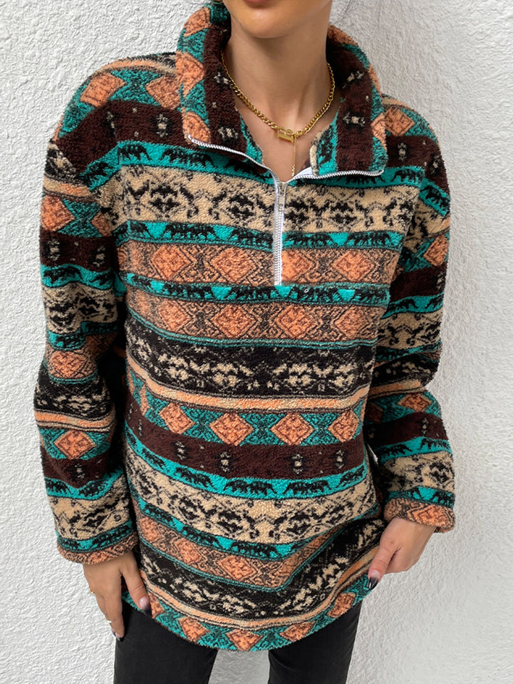 Printed Quarter-Zip Long Sleeve Sweater - Super Amazing Store