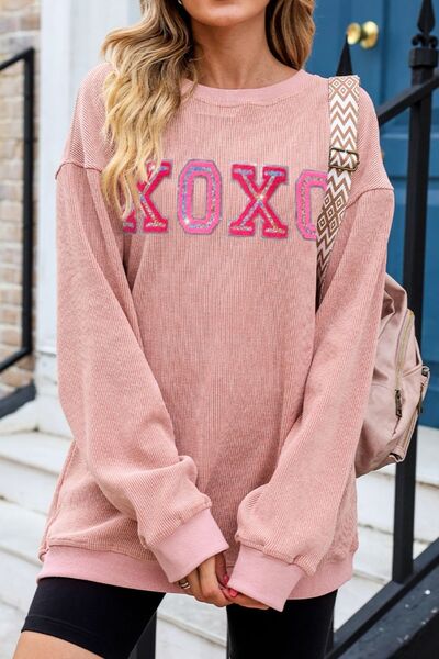 XOXO Round Neck Dropped Shoulder Sweatshirt Trendsi