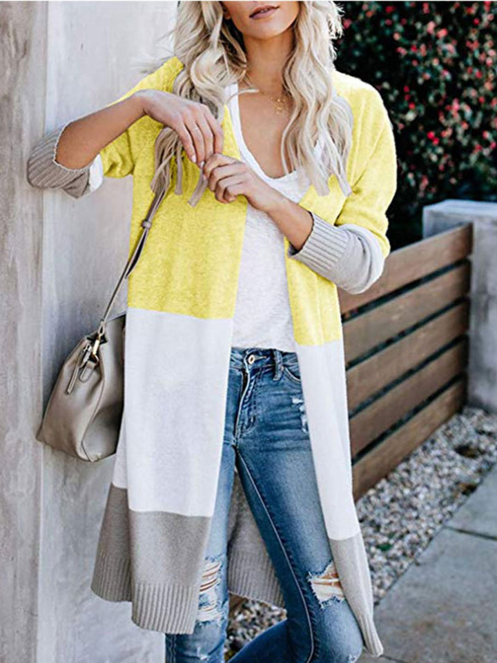 Color Block Open Front Longline Cardigan Trendsi