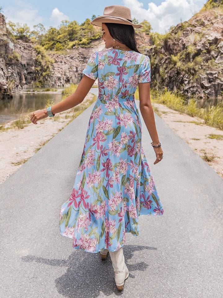 Floral V-Neck Slit Dress Trendsi