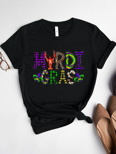 MARDI GRAS Round Neck Short Sleeve T-Shirt Trendsi