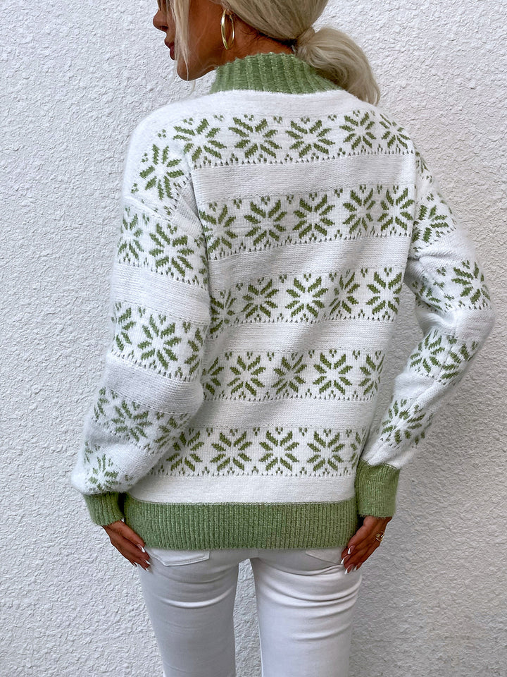 Snowflake Pattern Mock Neck Sweater - Super Amazing Store