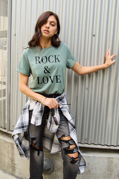 Simply Love Full Size ROCK ＆ LOVE Short Sleeve T-Shirt Trendsi