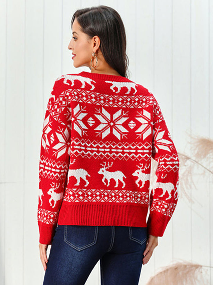 Reindeer & Snowflake Round Neck Sweater - Super Amazing Store