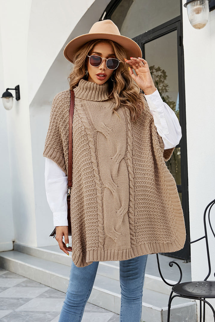 Cable-Knit Turtleneck Slit Sweater - Super Amazing Store